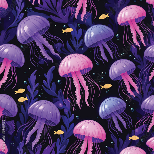 seamless pattern with jellyfish