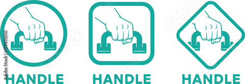 Teal hand gripping handles in different shapes circle, hand, gripping, handles, teal, circle, square, diamond, symbol, icon, instruction, grip, hold, secure, safety, design, graphic, clean, modern, si