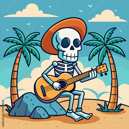 Skeleton Serenades on a Sunny Shore