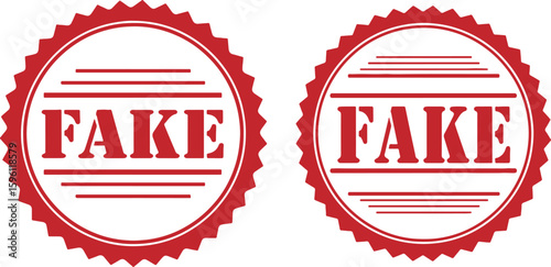 Red Fake Stamp Seals text, red, stamp, seal, fake, text, circular, graphic, design, isolated, white background, warning, alert, notification, symbol, emblem, badge, certification, authenticity, verifi