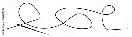 Hand drawn thread with needle, line loop vector illustration