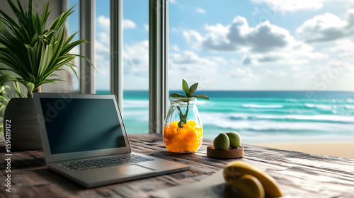 Beach House Office With Laptop Fruit Infused