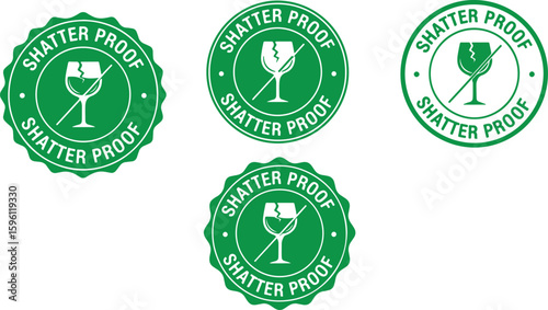 Green shatter proof glass warning labels vector, green, shatter proof, glass, warning, label, symbol, fragile, broken, caution, packaging, shipping, safety, icon, graphic, design, circular, emblem, se