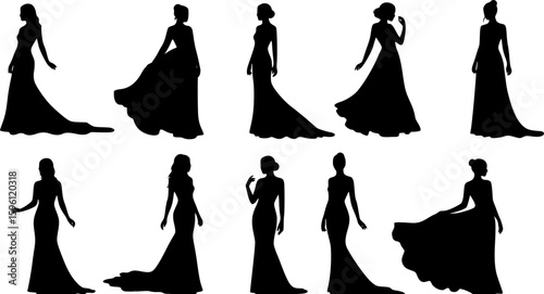 set of vector set, Vector set stylized beautiful women silhouettes. on white background