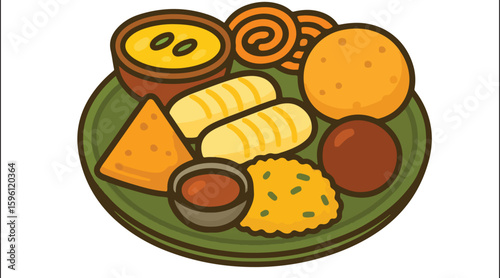 Thali Vector with Sweets and Savories – Festive Food Platter Illustration