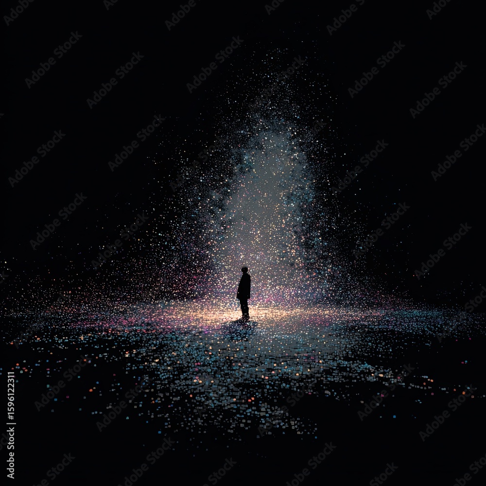 Obraz premium Human silhouette among small figures