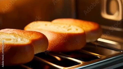 Slices of Bread Toasting Inside Appliance Preparing Food