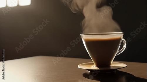 Steaming Cup Filling Frame on Table Slow Motion