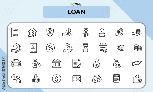 Loan Line Icons – Unique Financial and Lending Vector Set for Banking, Mortgage, Interest, and Money Concepts