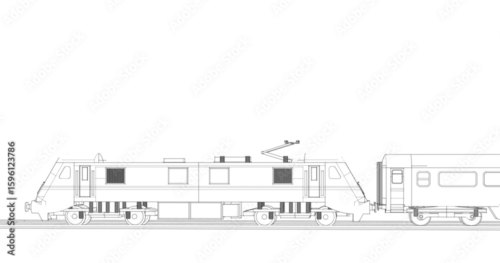Naklejka premium modern train sketch 3d illustration