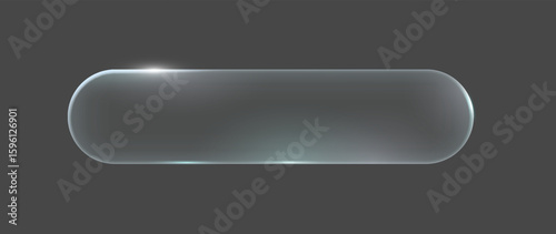 A sleek transparent glass button with a glossy look on a dark background. Smooth edges and reflective surface make it suitable for modern digital interfaces.