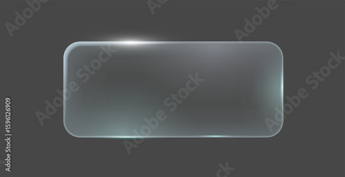 Sleek glass button icon with rounded corners. Transparent and reflective. Set against a dark background. Ideal for modern user interfaces and digital designs.