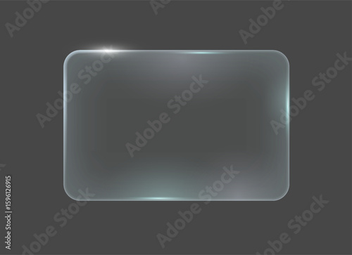Transparent glass panel with rounded edges on a dark gradient background. Modern and sleek appearance suitable for digital interfaces and design elements.