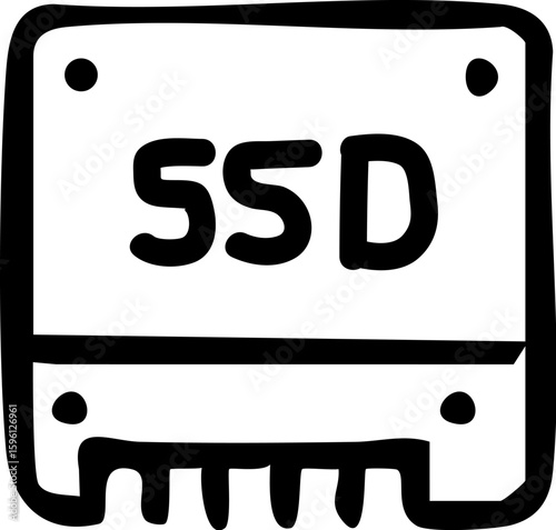 Simple Black Line Art Illustration of an SSD Drive.