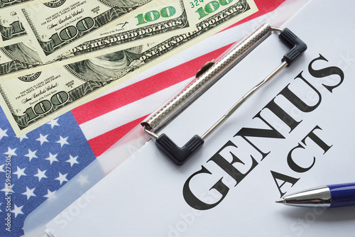 Принти на полотні GENIUS Act - US Legislative Bill to Regulate Stablecoins is shown using the text