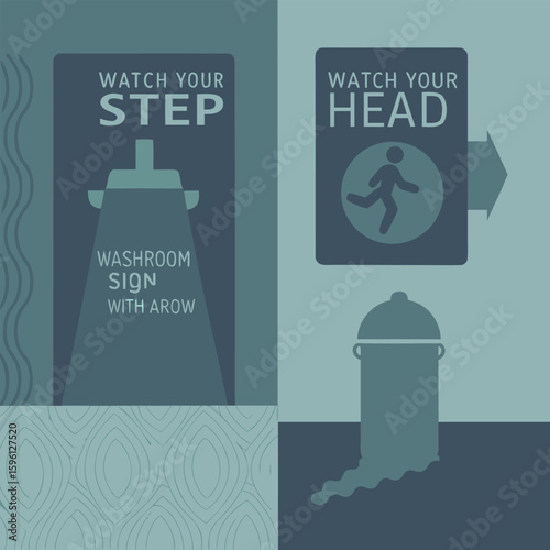Watch step head washroom sign arrow icons watch your step watch your head