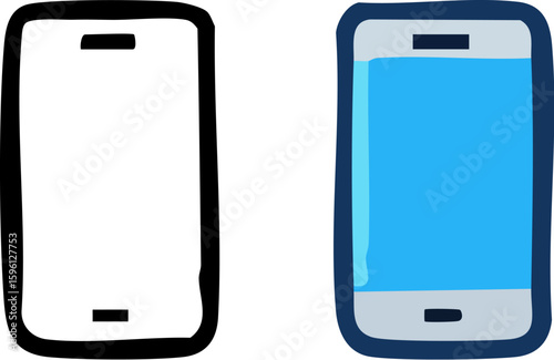 Simple HandDrawn Smartphone Illustrations Blank and Blue Screen.