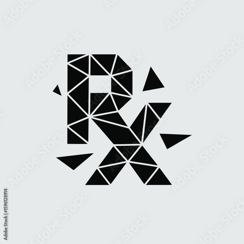 Abstract RX Symbol Created with Triangles Forming Geometric Shapes Illustrating Modern Design, Minimalist Style, Pharmaceutical or Medical Concept