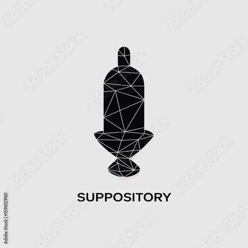 Abstract suppository geometric design, black and white medical concept art for pharmaceutical advertising and healthcare industry promotion, clean lines and sharp angles