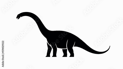 Majestic black diplodocus dinosaur silhouette on a clean white background