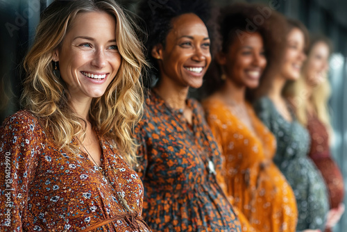 Pregnant women joyfully celebrating motherhood together in close up belly shot