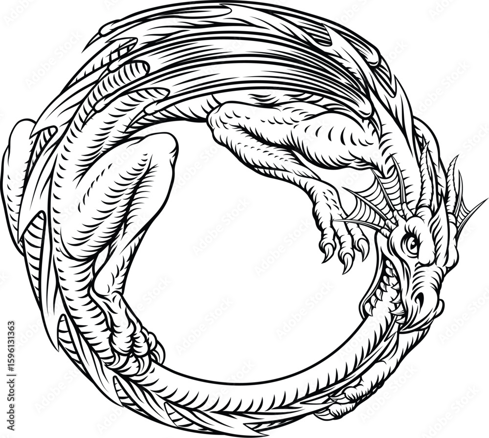 Εκτύπωση καμβά Dragon in ouroboros form, consuming its tail