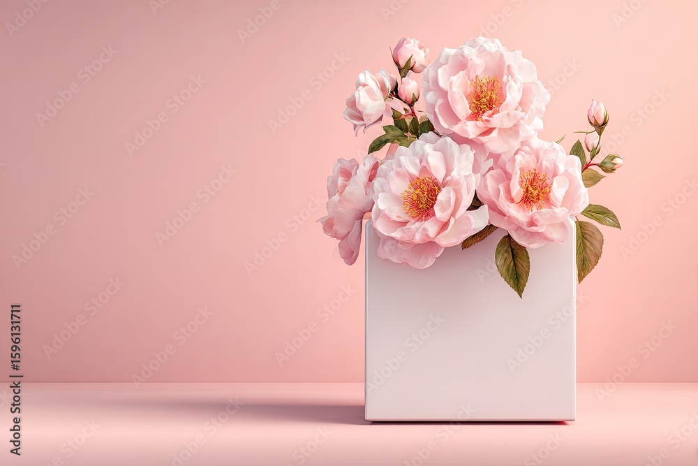 Fototapeta premium Pink roses in a modern box.