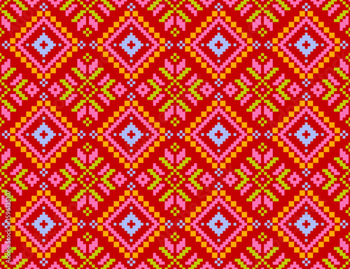 Cross stitch pattern concept showcasing traditional ethnic geometric pattern, Design for textile, background,carpet,wallpaper,clothing,wrapping,Batik,fabric,Vector illustration	
