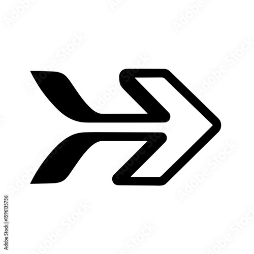 Arrow icon in black with dynamic design for directional indication  