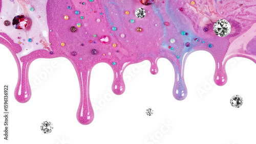 Shimmering extravagance a cascade of luxurious pink glaze adorned with sparkling gems isolated