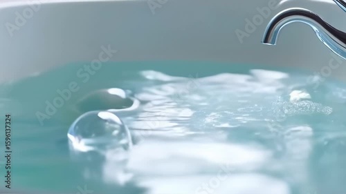 Water Droplet Close-Up in Sink with Running Faucet Slow Motion