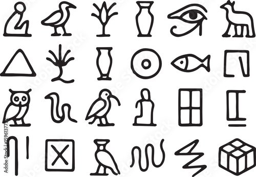 Ancient Egyptian hieroglyphs in a grid pattern hieroglyphics