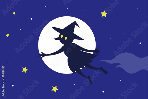 Eerie cauldron silhouette in a dark forest vector illustration