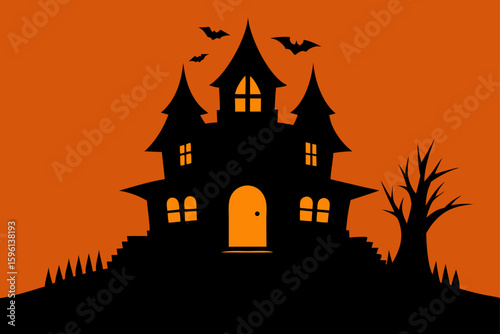 Halloween cactus growing from a glowing skull pot vector illustration