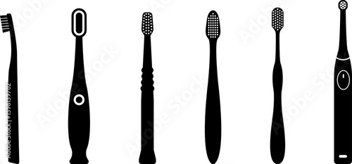 Toothbrush icon collection vector illustration. Set of regular and electric toothbrushes.