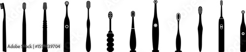 Toothbrush icon collection vector illustration. Set of regular and electric toothbrushes.