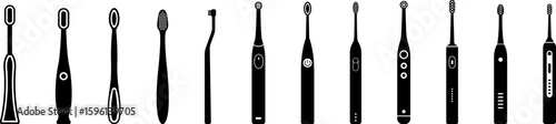 Toothbrush icon collection vector illustration. Set of regular and electric toothbrushes.