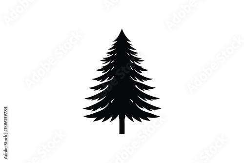 Simple Black Silhouette of a Pine Tree on a White Background