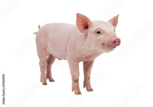 Adorable Pink Piglet, Studio Shot, Cheerful Expression, Farm Animal, White Background,  Agricultural Theme, Cute, Friendly, Healthy, Young Pig.