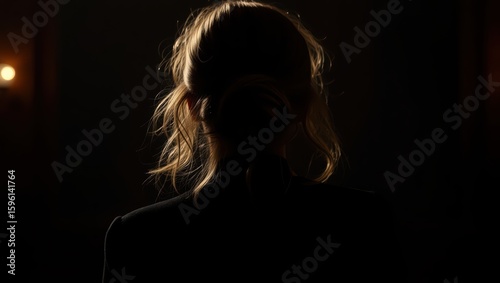 Portrait of woman in dark lighting with blonde hair headshot stock photo image