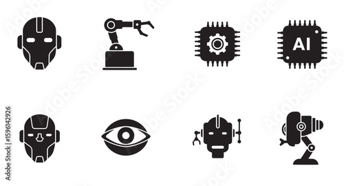 Modern technology vector illustration featuring robots artificial intelligence and automation elements
