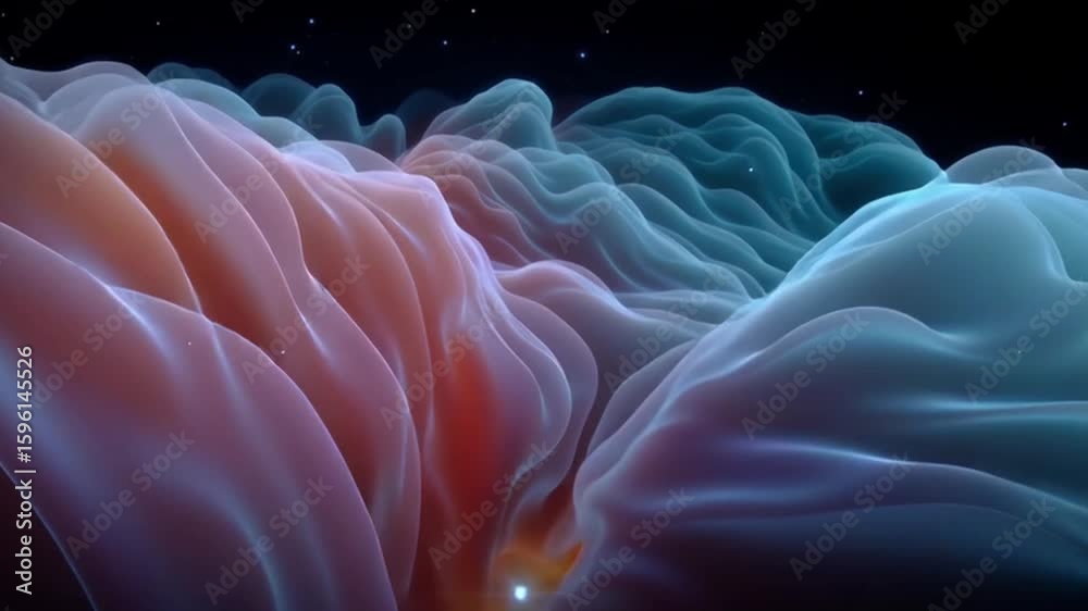 Colorful abstract 3D wave with smooth glowing curves and light creating surreal dynamic visual impression and cosmic nebula flowing vibrant hues