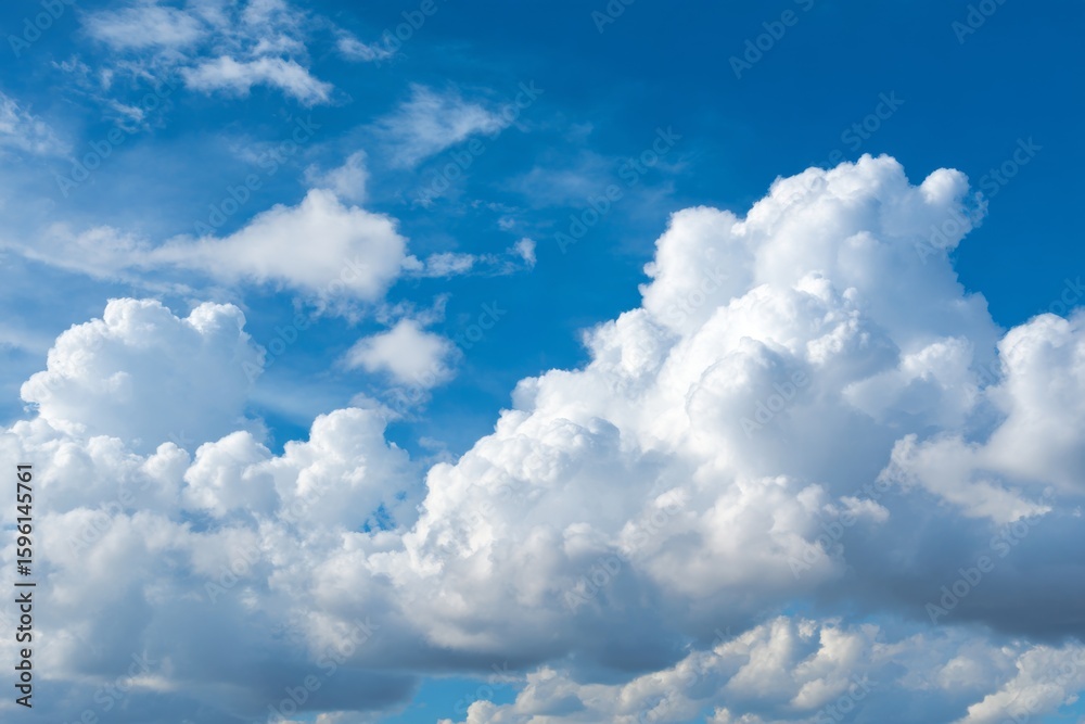 Naklejka premium Puffy white clouds floating in a bright blue sky