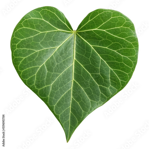 Heart shaped green leaf isolated on a white background showcasing nature's beauty and simplicity