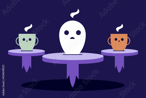 Glowing Pumpkin Cup in Haunted Room Vector Illustration
