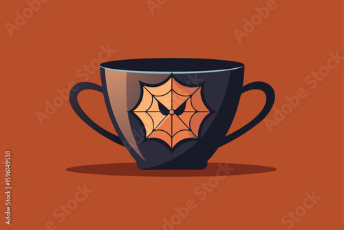 Creepy Cup with Skeleton Design Halloween Vector Illustration
