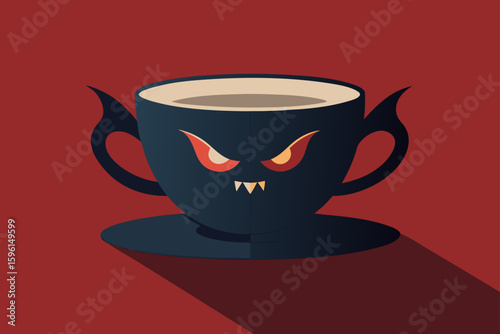 Creepy Cup with Witch Silhouette Halloween Vector Illustration