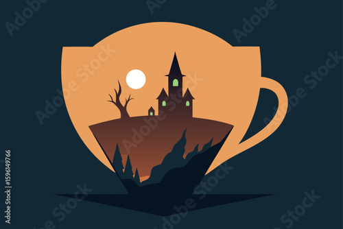 Ghostly Cups on Spooky Table Setting Vector Illustration