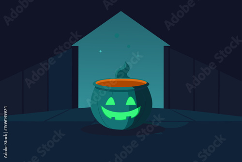 Magical Witch Cauldron Cup Glow Vector Illustration