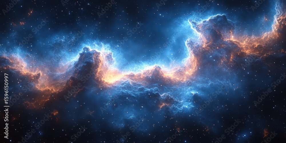 Fototapeta premium Vibrant cosmic clouds light up the night sky with brilliant blue and orange hues in a stunning celestial display